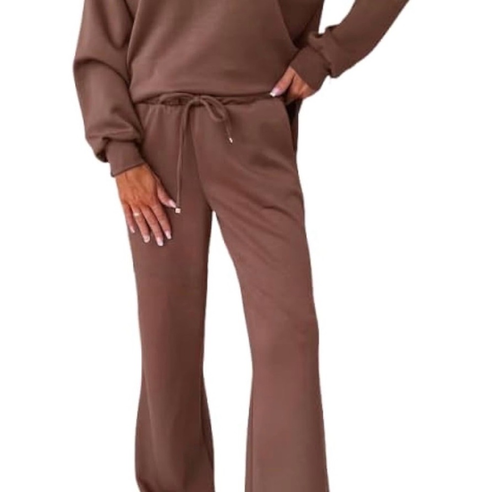 2 Piece Lounge Sets V Neck Sweatsuit Wide Leg Tracksuit - Picture 2 of 10